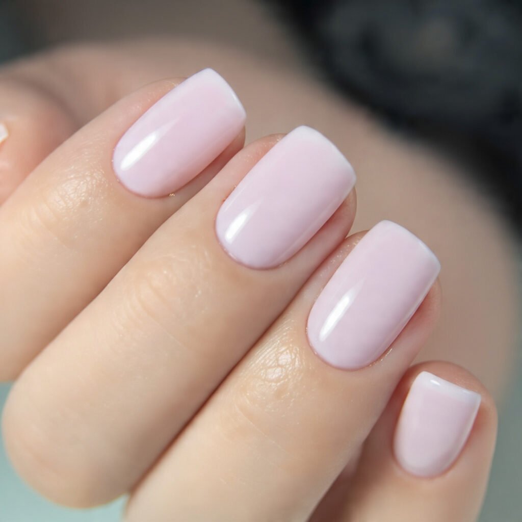 milky pink beach clean gloss nails