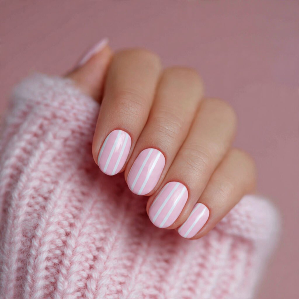 minimalist light pink stripes attractive nails