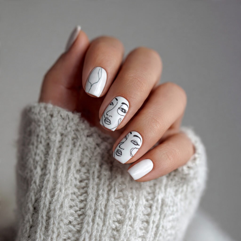 minimalist line art attractive nails