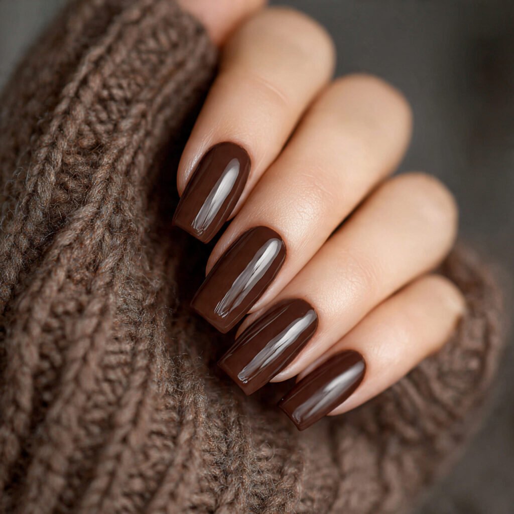 mocha brown solid color high gloss attractive nail