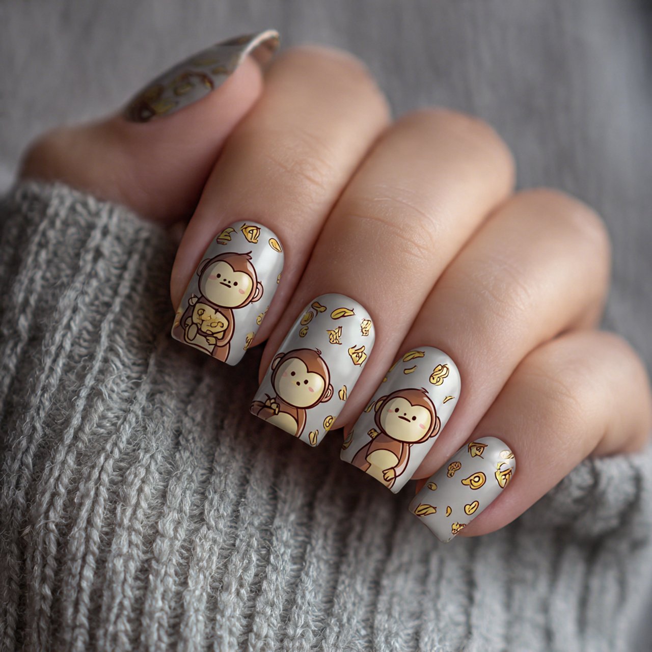 monkey sticker look nails quick clean theme attractive 1