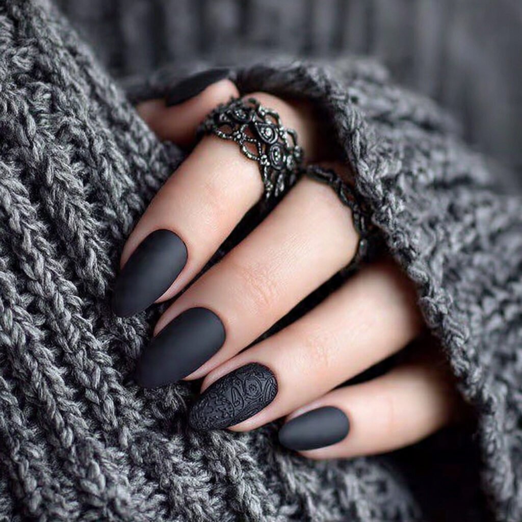monochrome matte black attractive nails