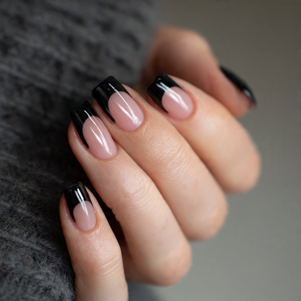 negative space black french tips attractive nails