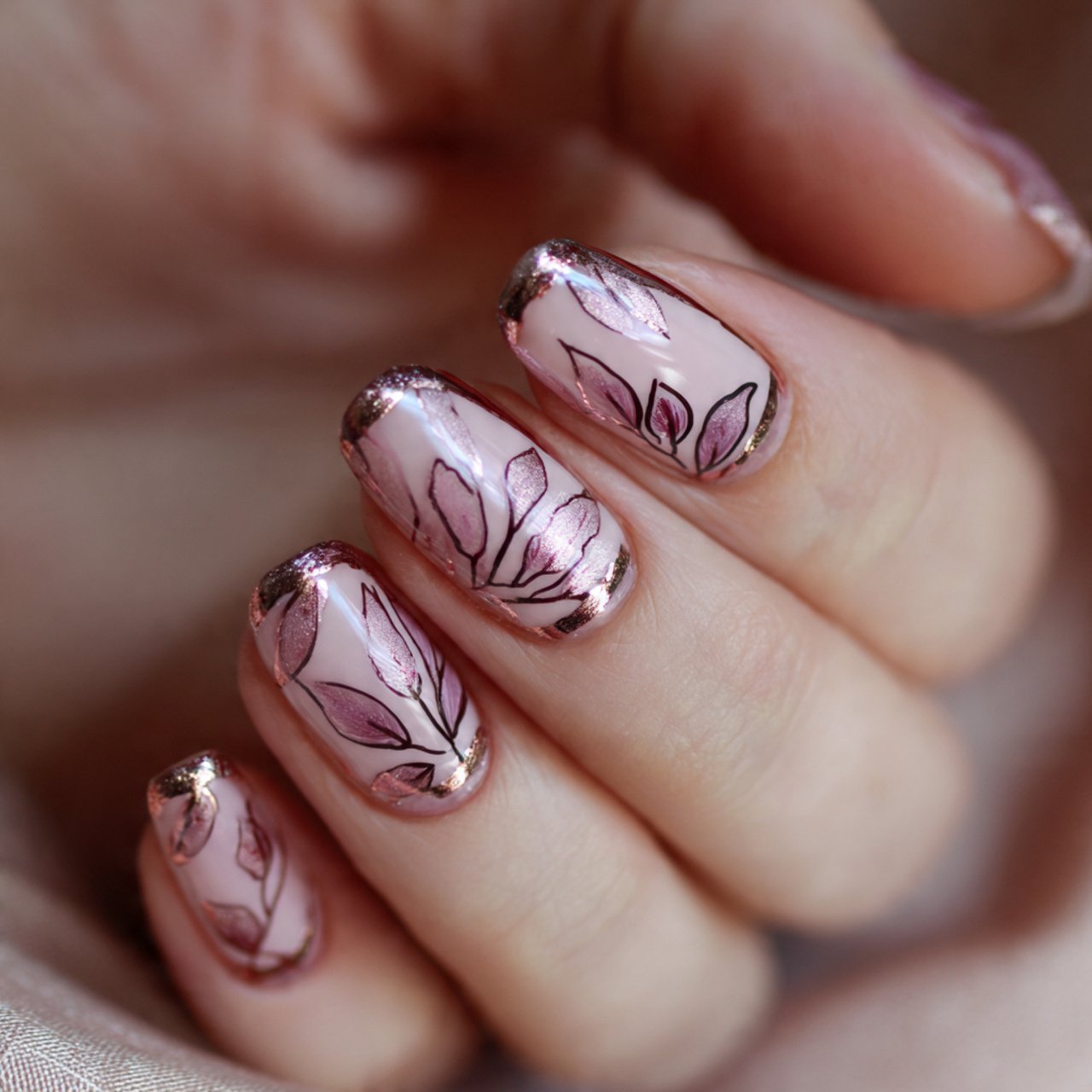 negative space leaf line art attractive nails