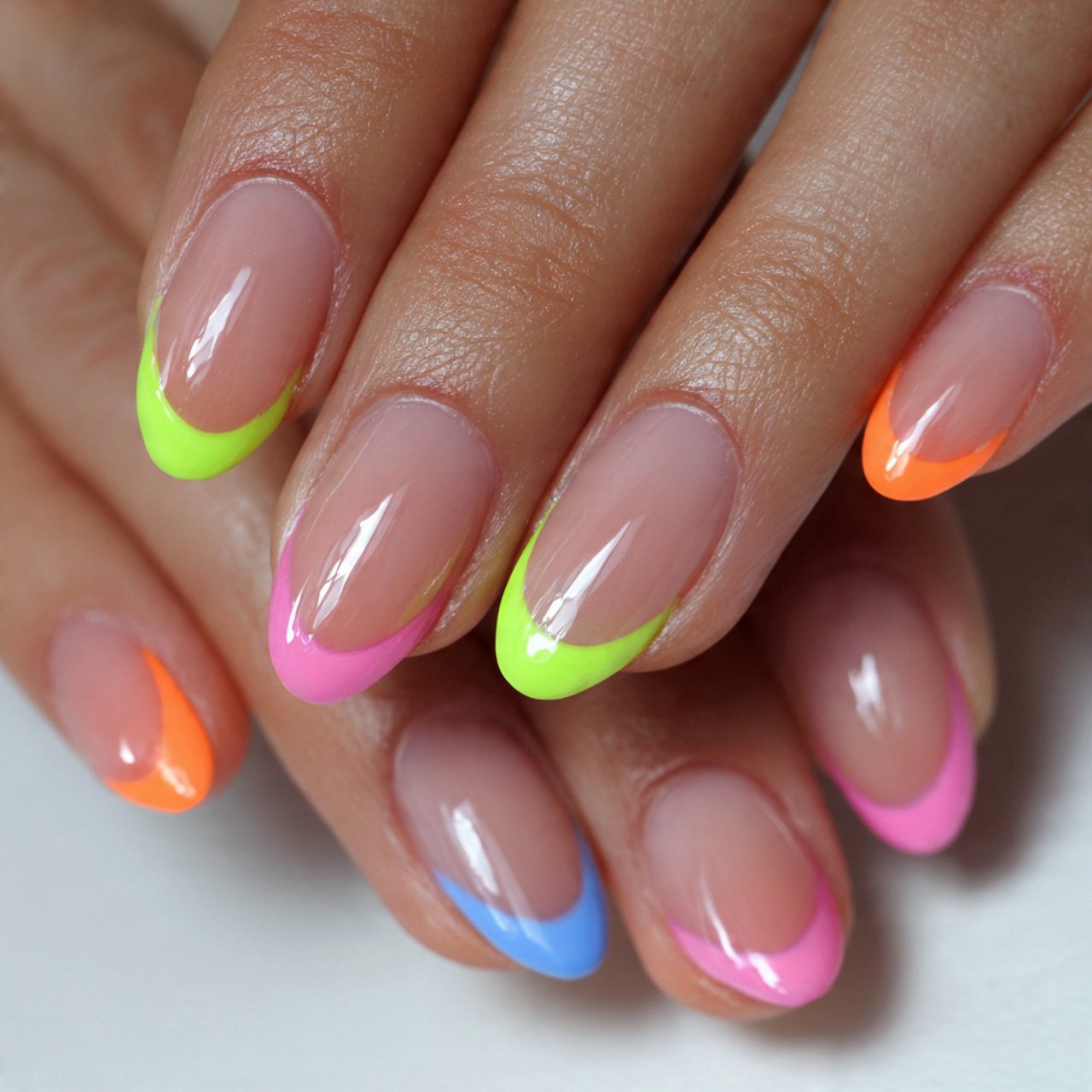 neon french tips attractive nails