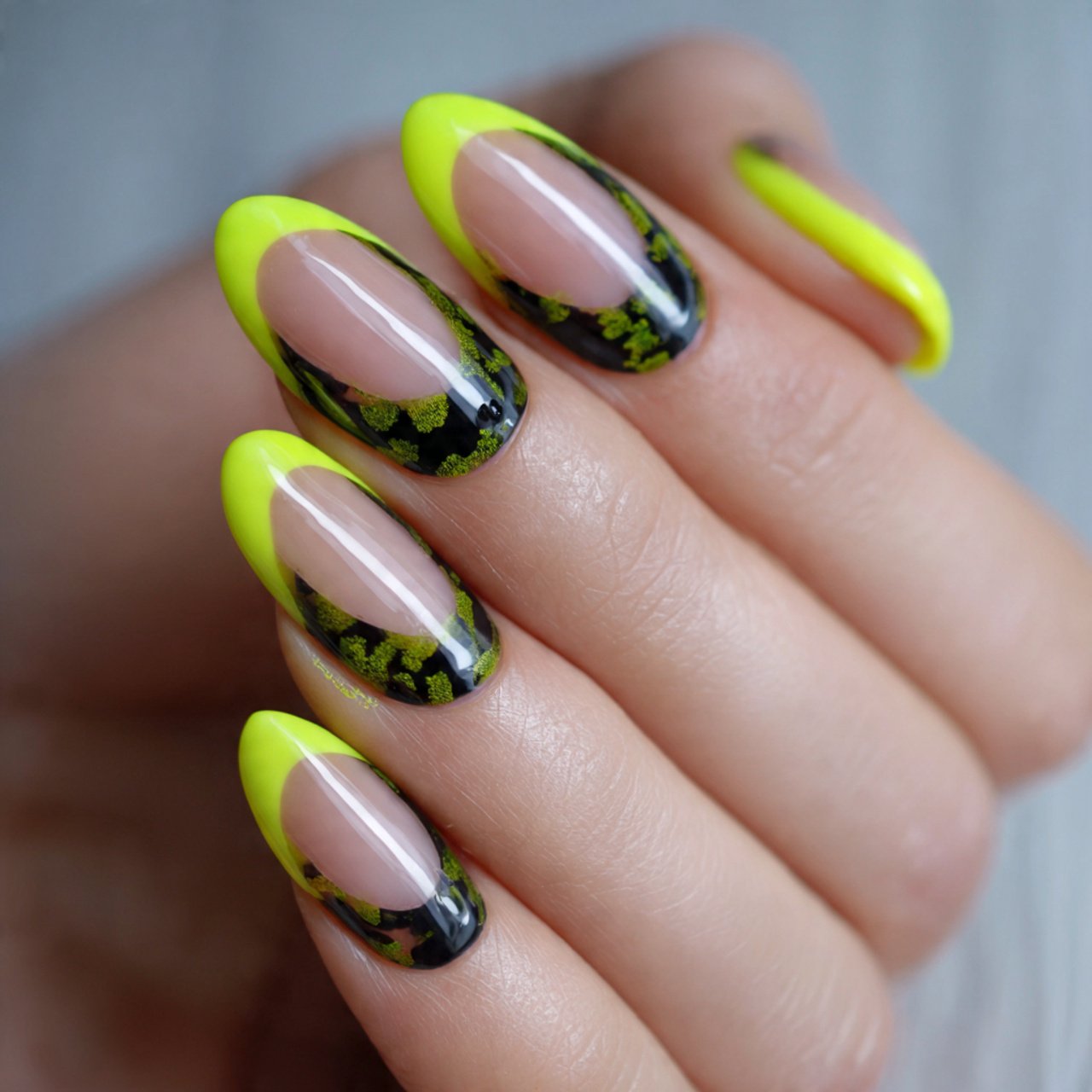 neon french tips nature look nails