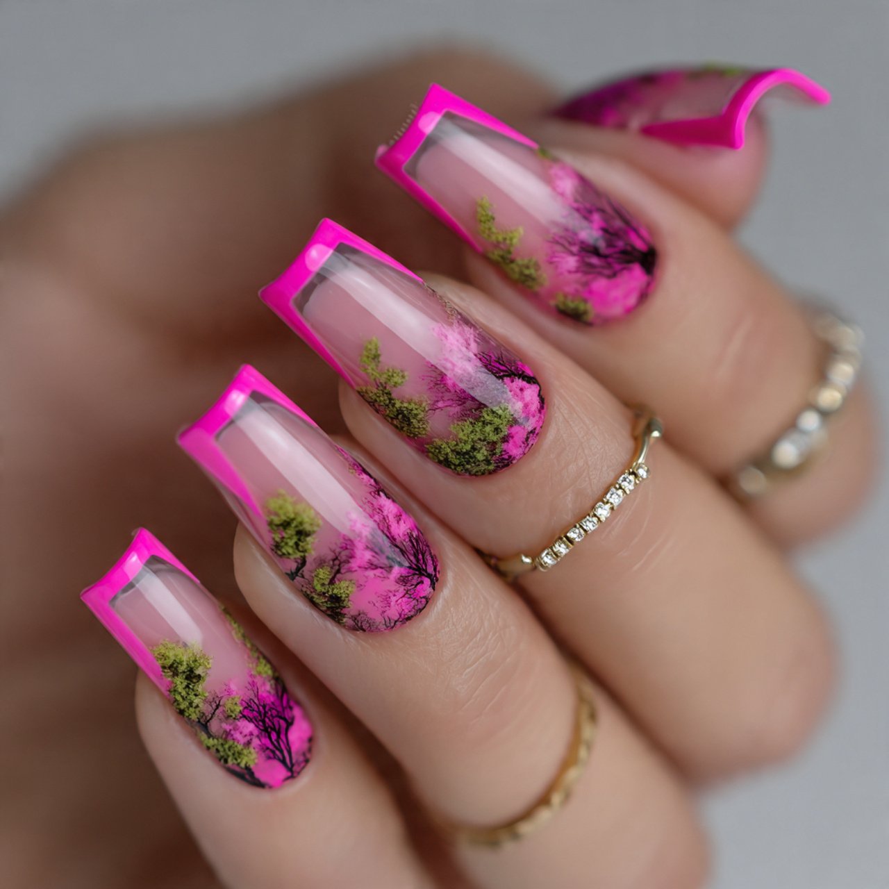 neon pink french tips nature look nails