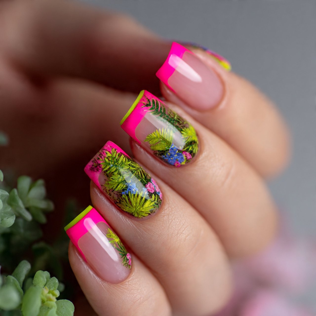 neon pop accents nature look nails
