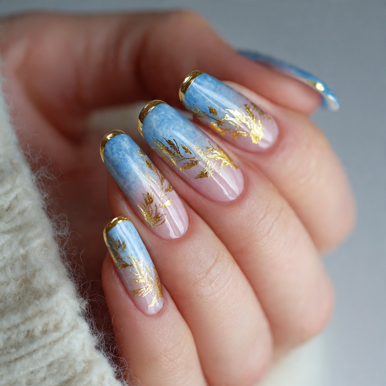 ombre with gold accent tips nature look nails