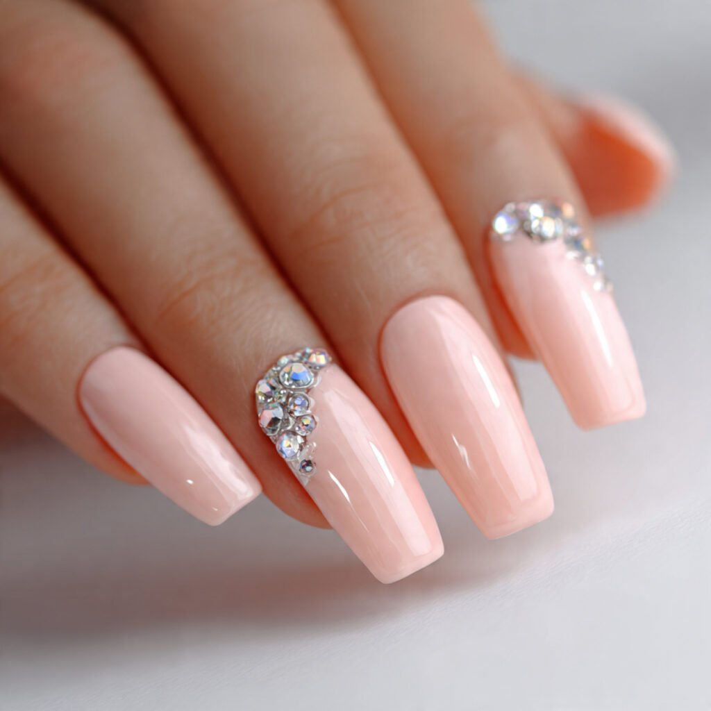 pale peach with crystal accents attractive nails