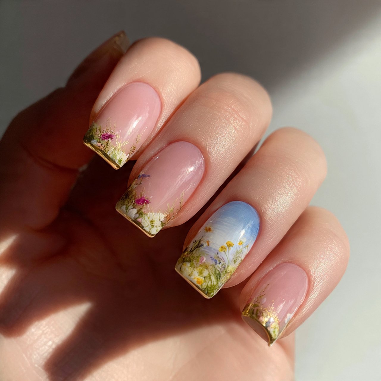 pastel french tips nature look nails