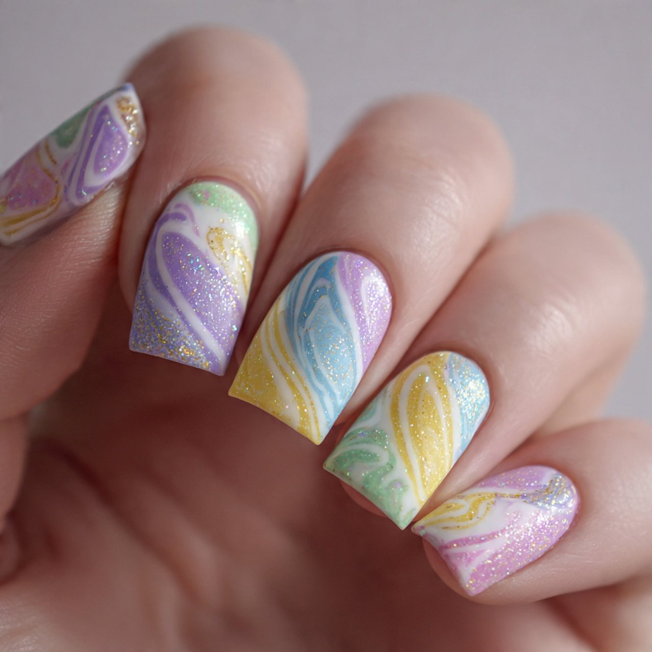 pastel glitter swirls attractive nails
