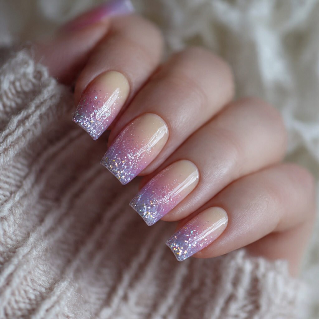 pastel gradient with glitter tips attractive nails