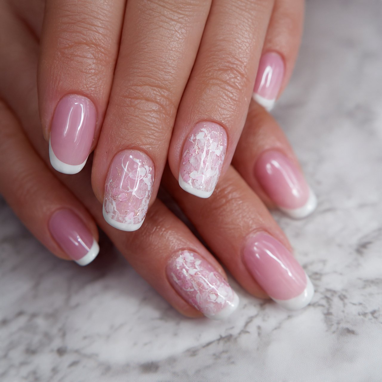 pastel pink and white french tips nature look nail