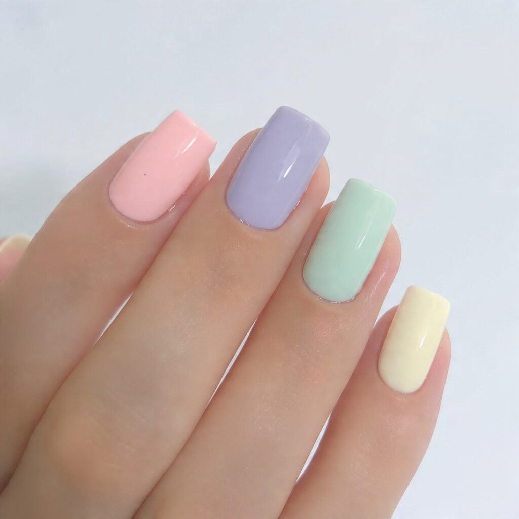 pastel skittle short square set nails