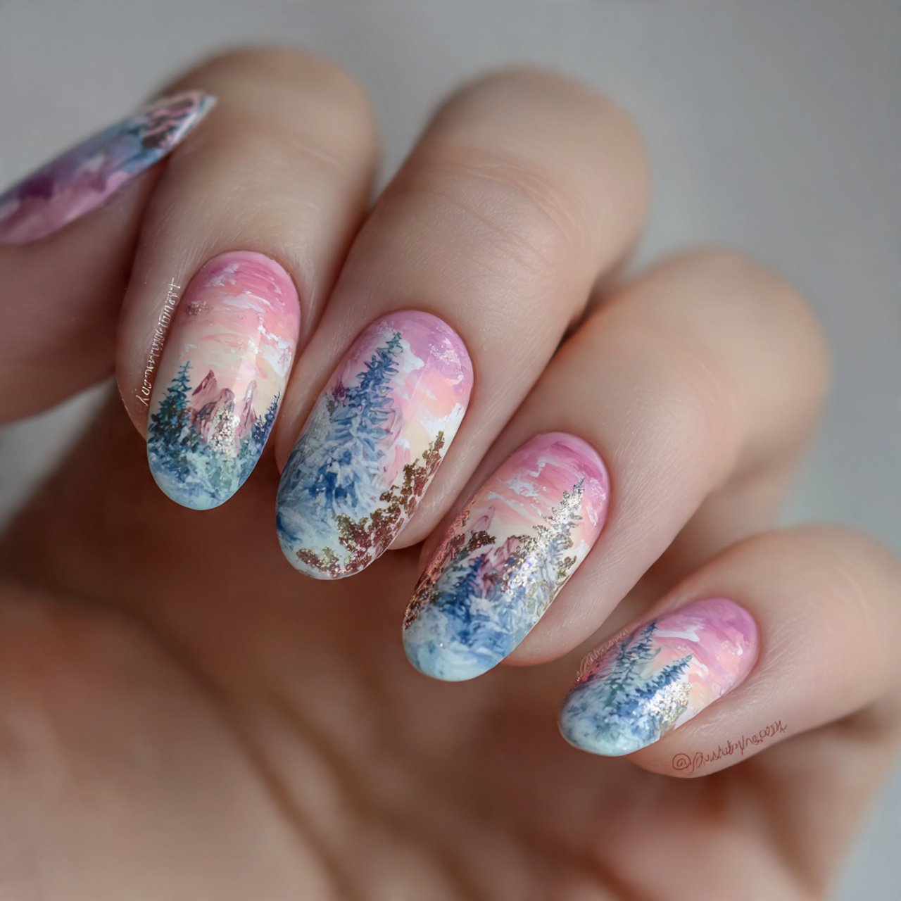 pastel winter wonderland nature look nails