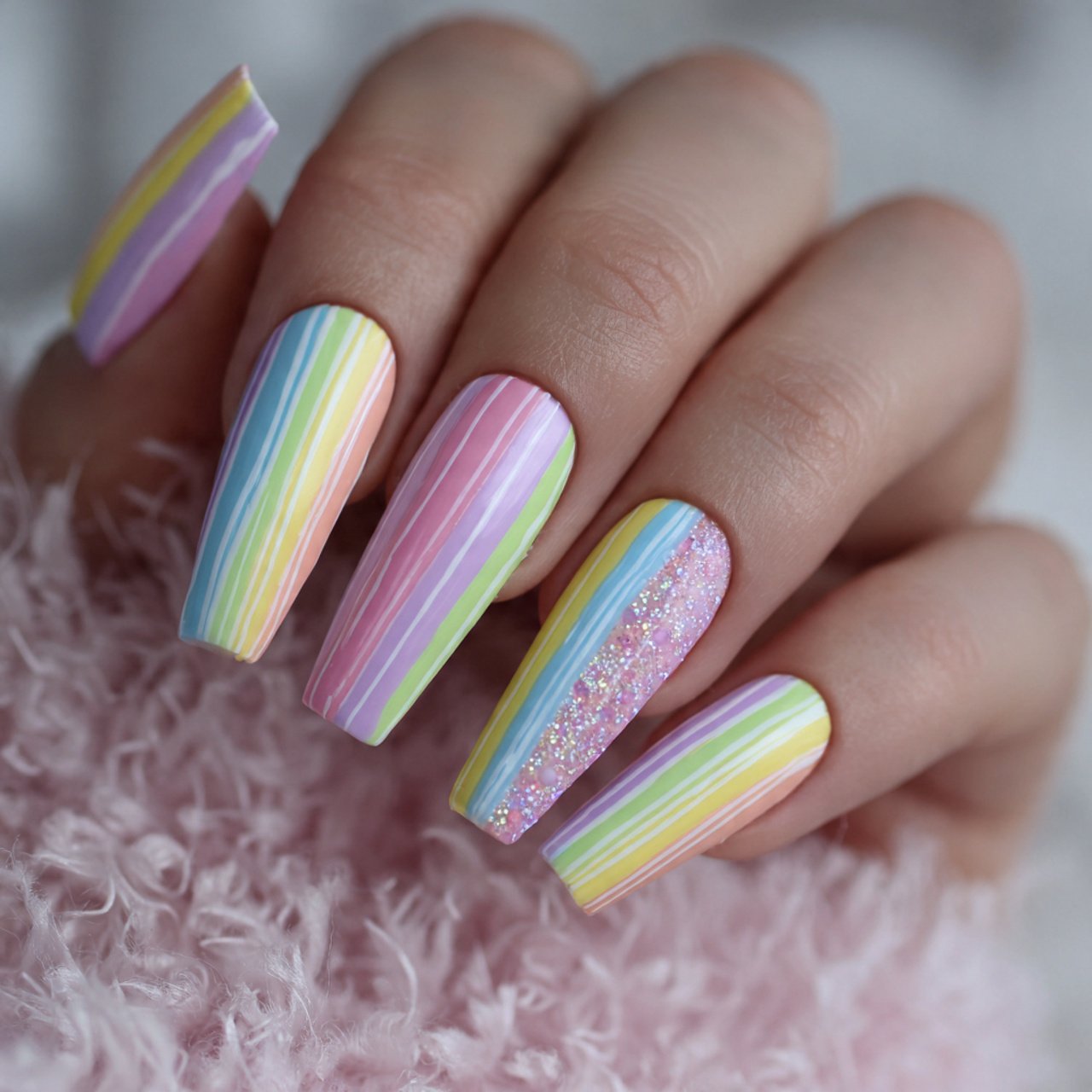 pastel candy stripes soft rainbow attractive nails