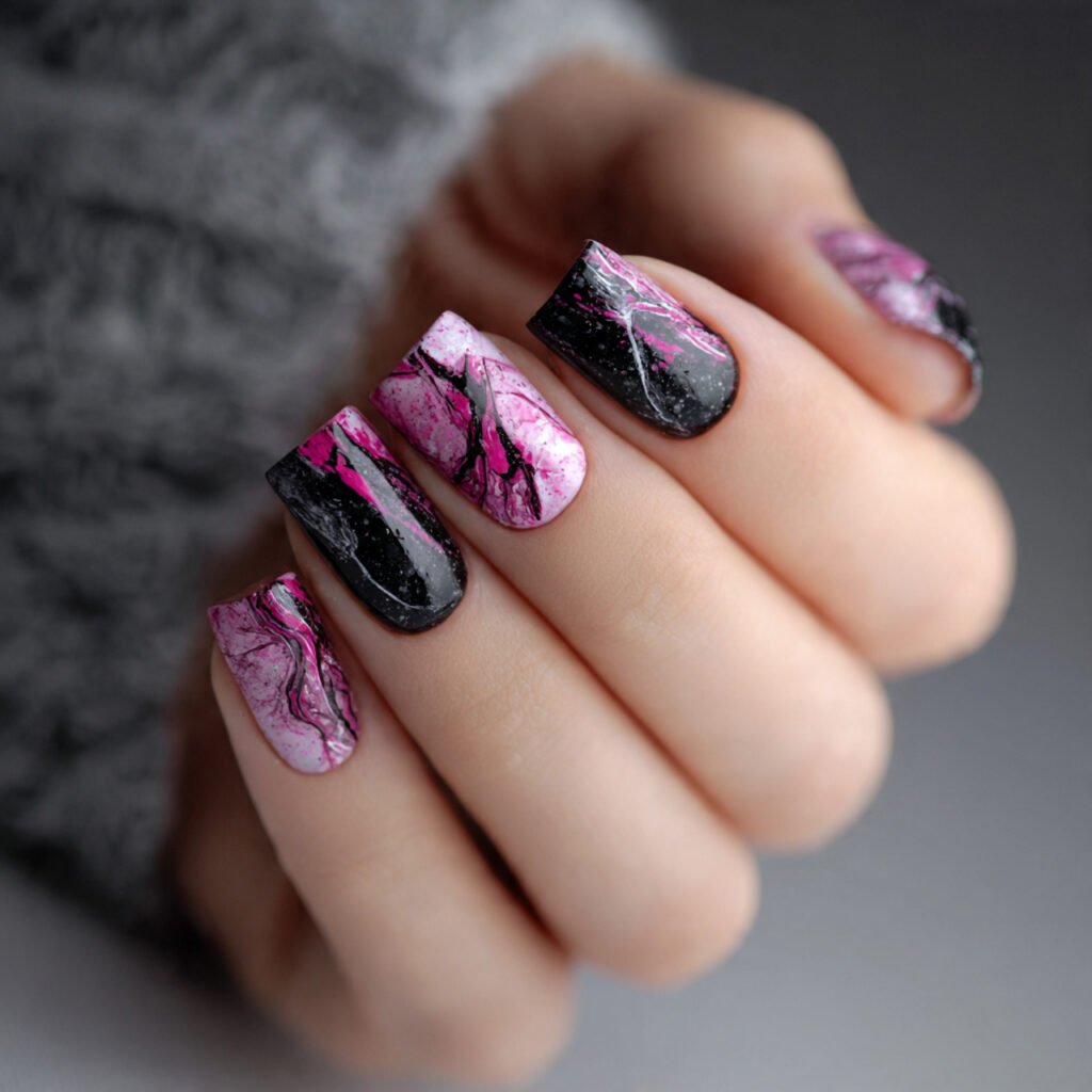 pink and black abstract art nails attractive nails 1