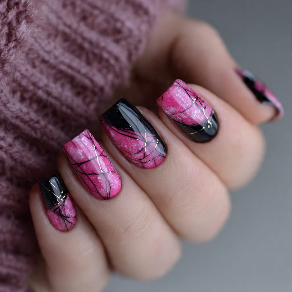 pink and black abstract art nails attractive nails