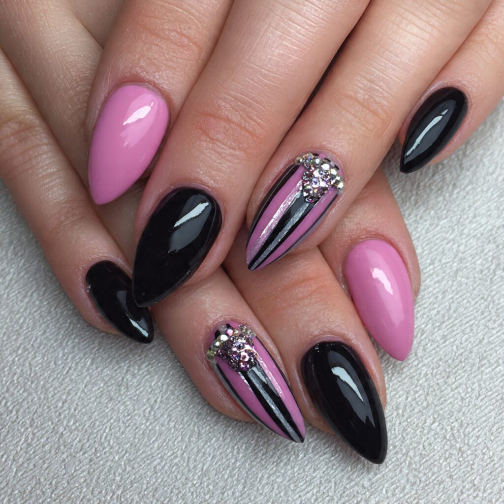 pink and black accent nails attractive nails