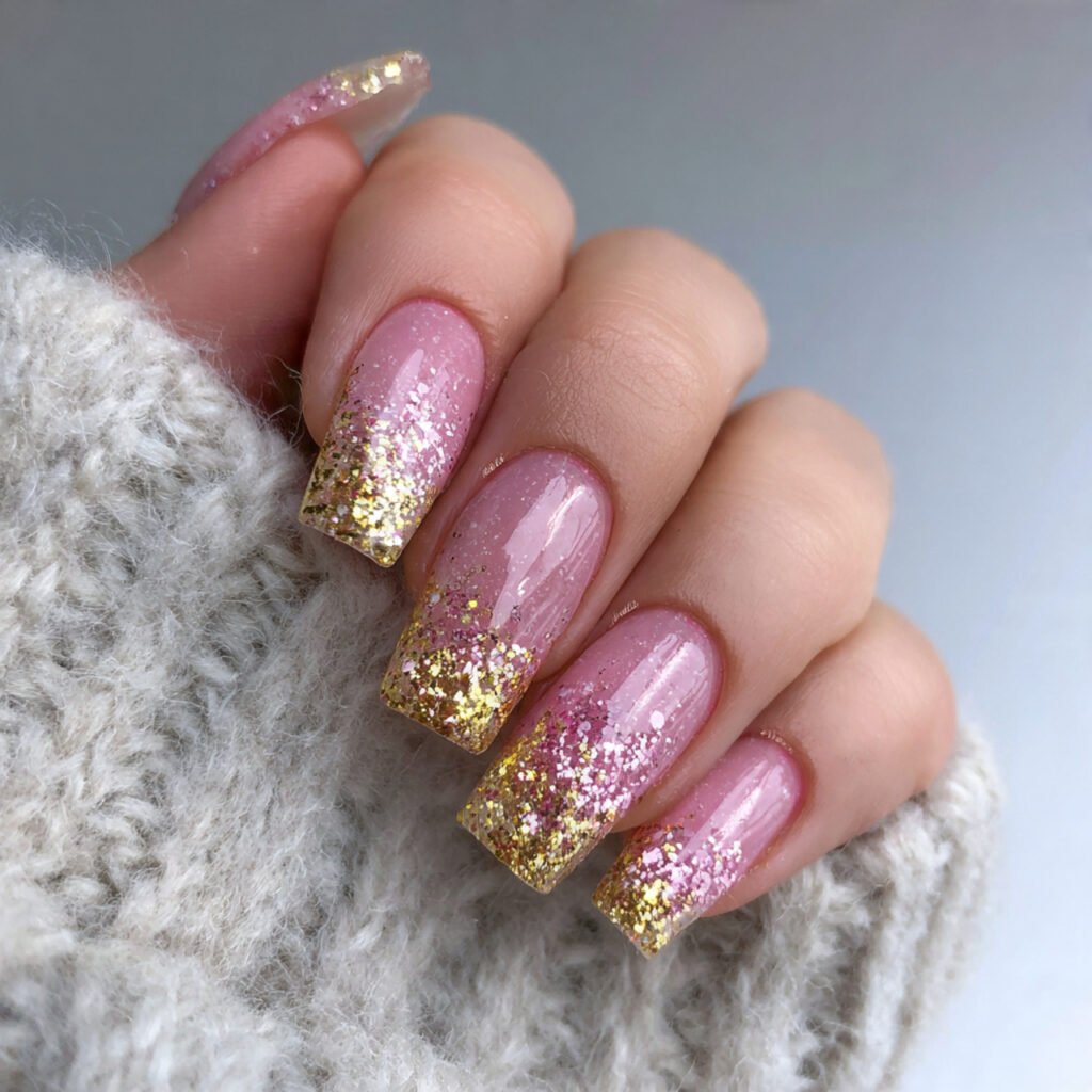 pink and gold glitter accent nails attractive nail