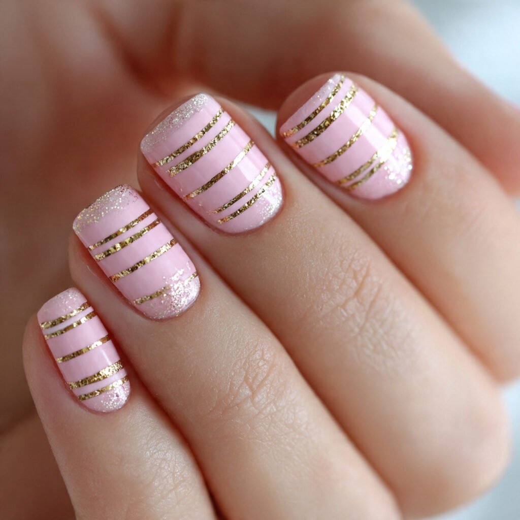 pink and gold stripes attractive nails
