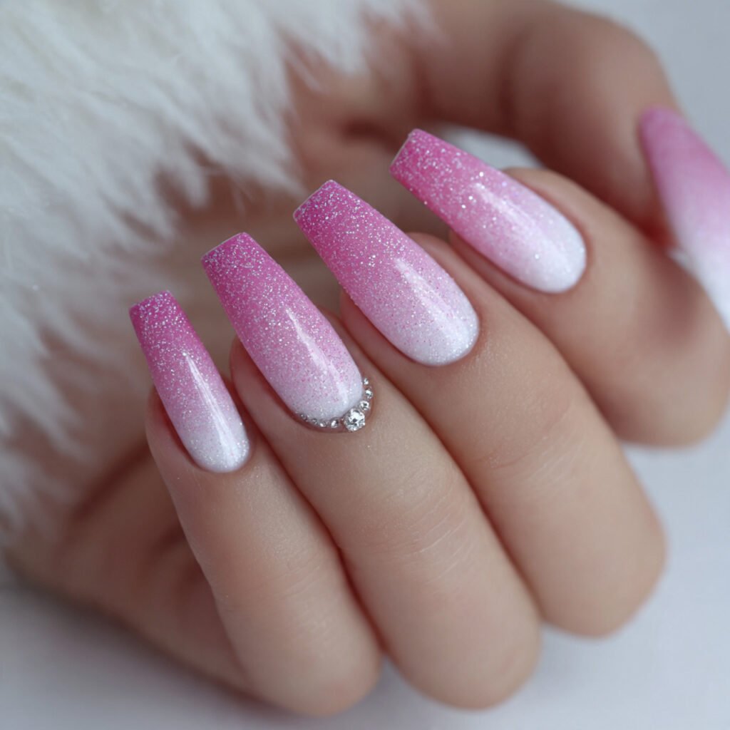 pink and white glitter fade attractive nails