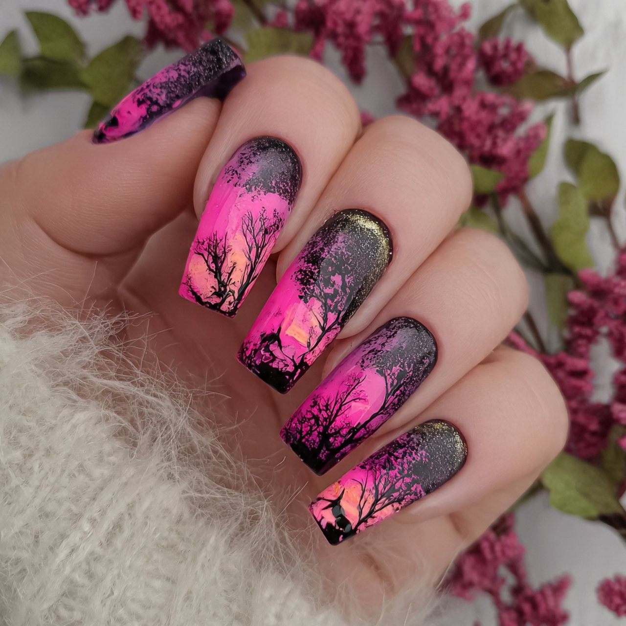 pink aura halloween nails nature looks nails