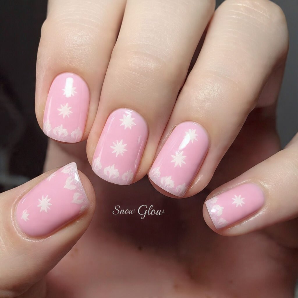 pink aura nails with white starburst snow glow att