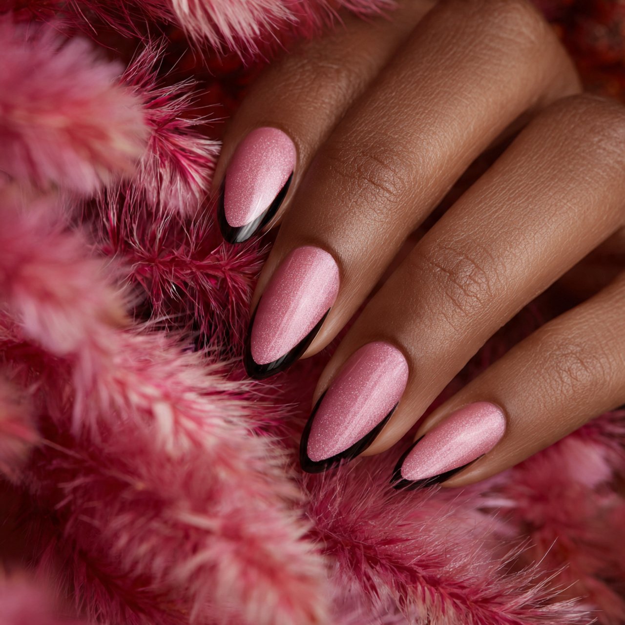 pink cat eye nails with negative space nature look