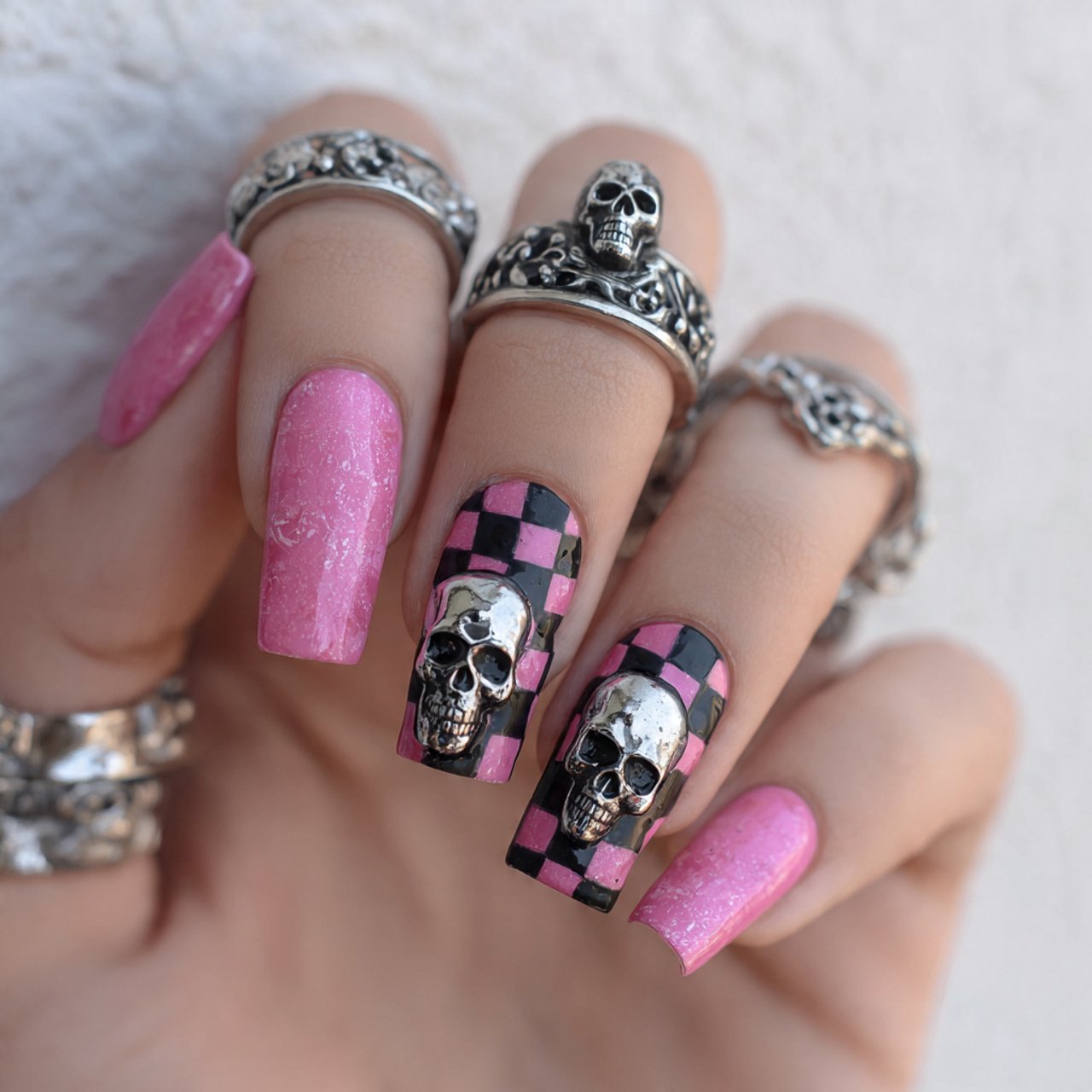 pink checkerboard and mini skulls attractive looks