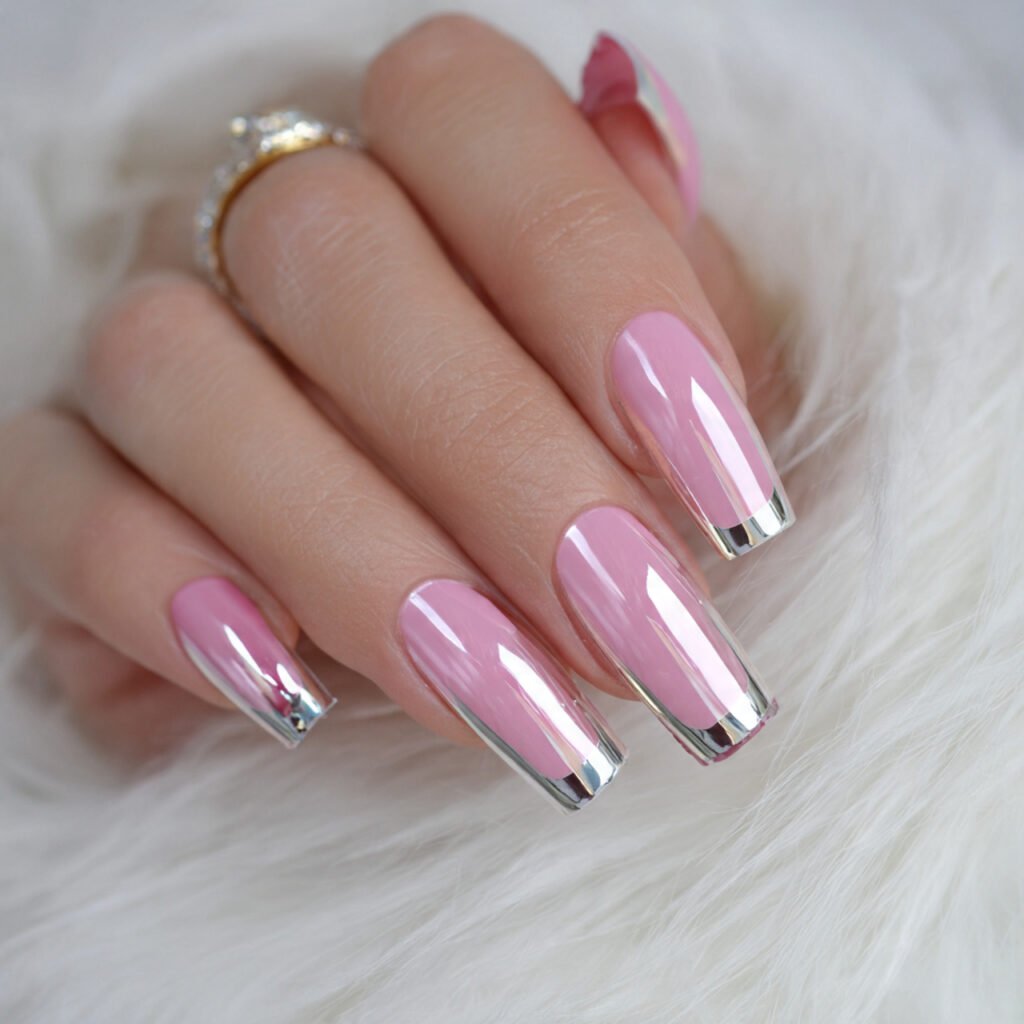 pink chrome and metallic silver tips attractive na