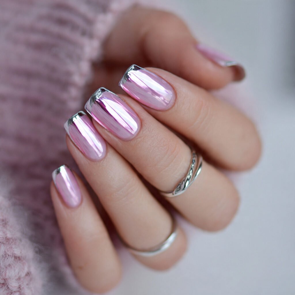pink chrome french tips attractive nails
