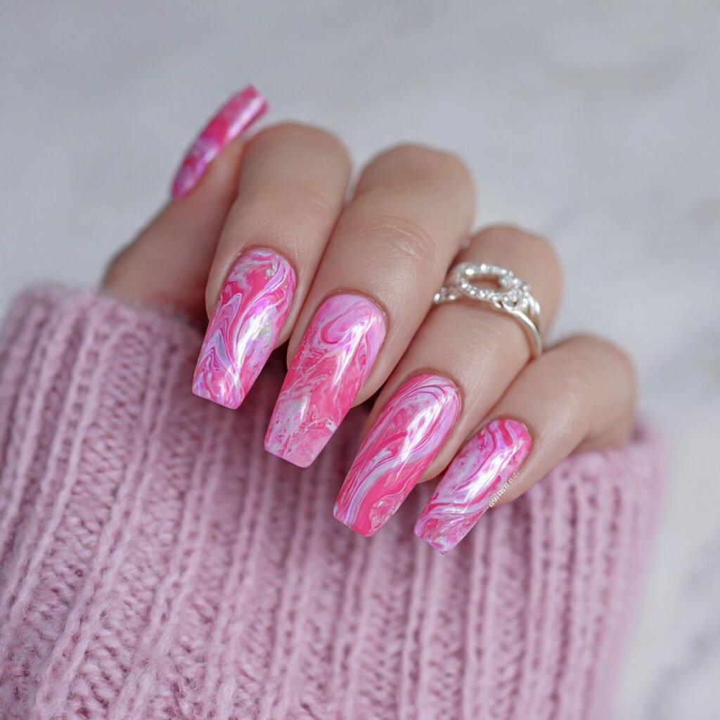 pink chrome swirl design attractive nails