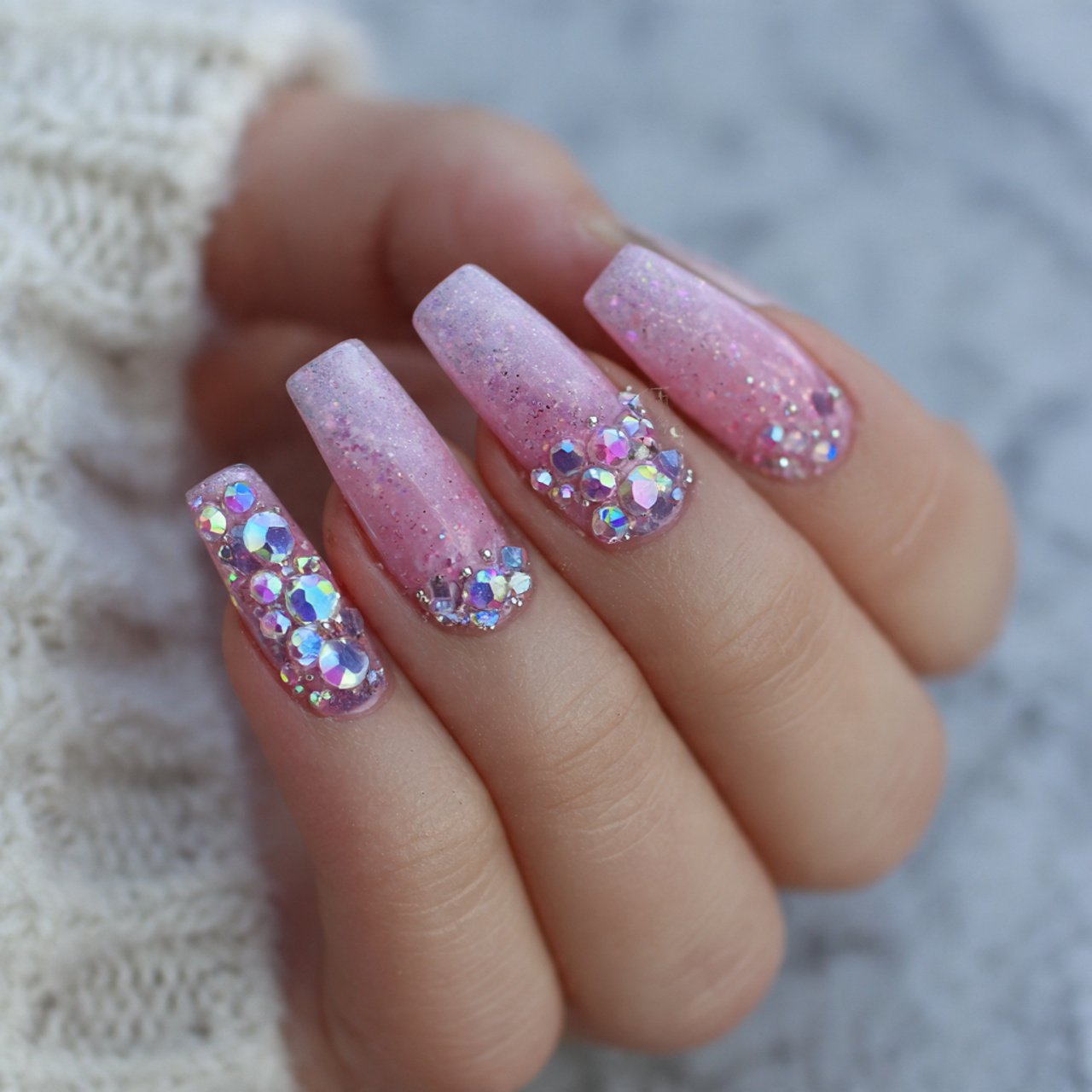 pink crystal accent nails attractive nails