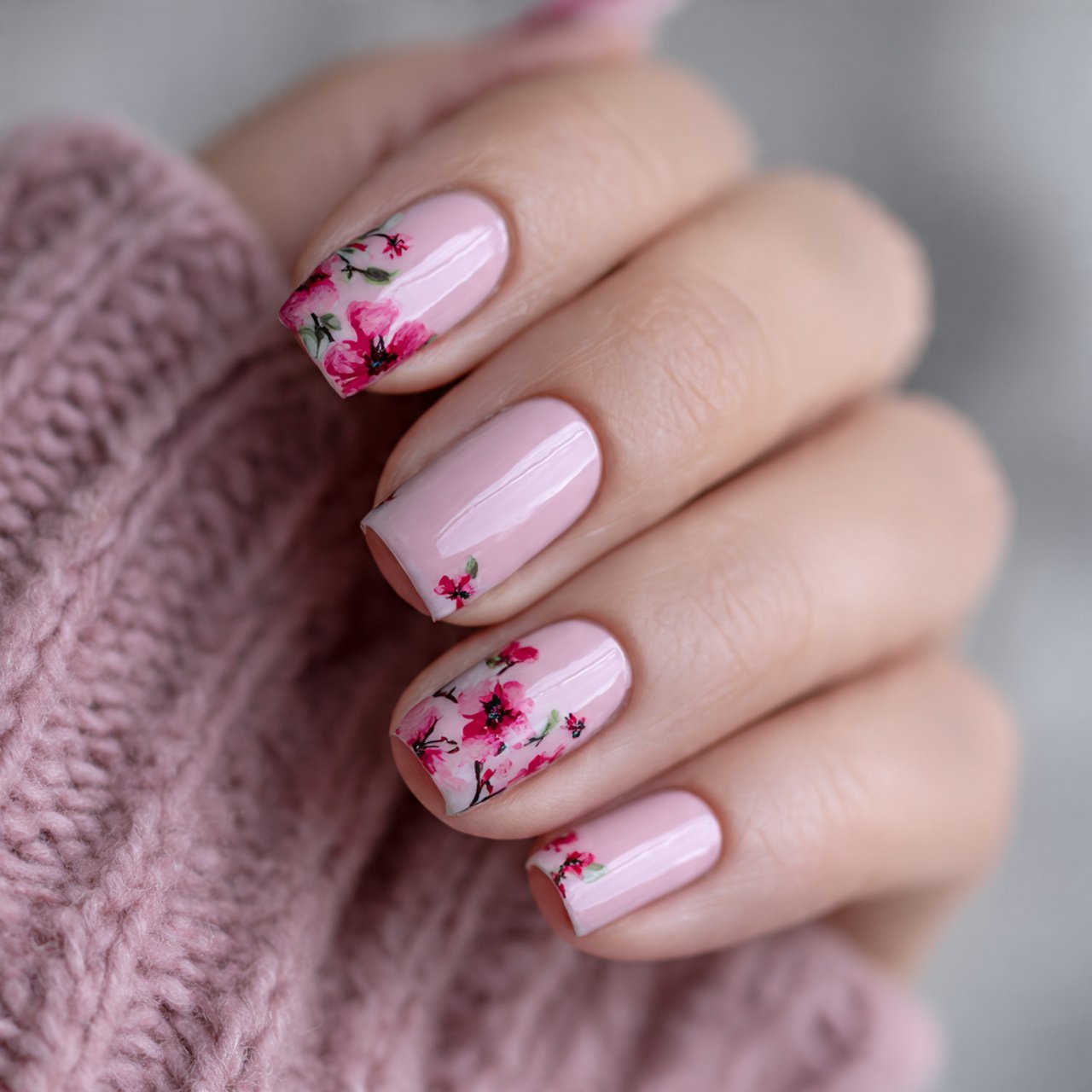 pink floral accent detail nature looks nails