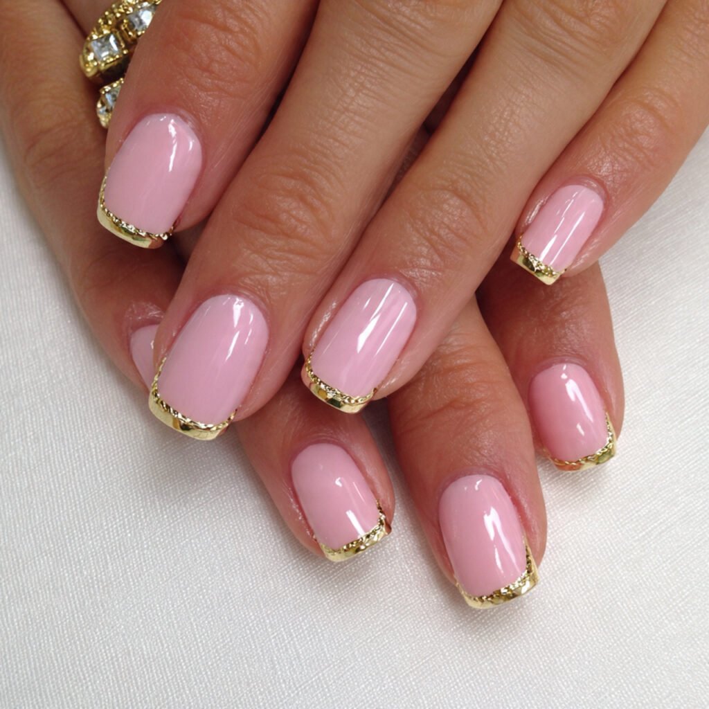 pink french tips with gold accents attractive nail