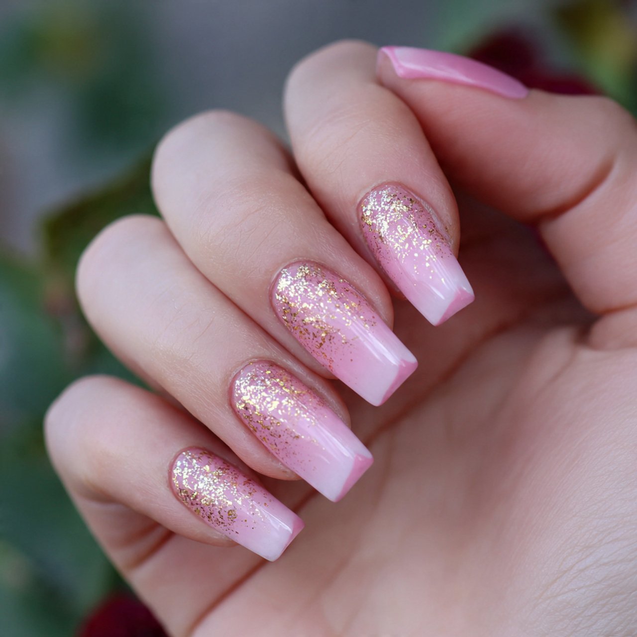 pink french tips with ombre glitter nature look na