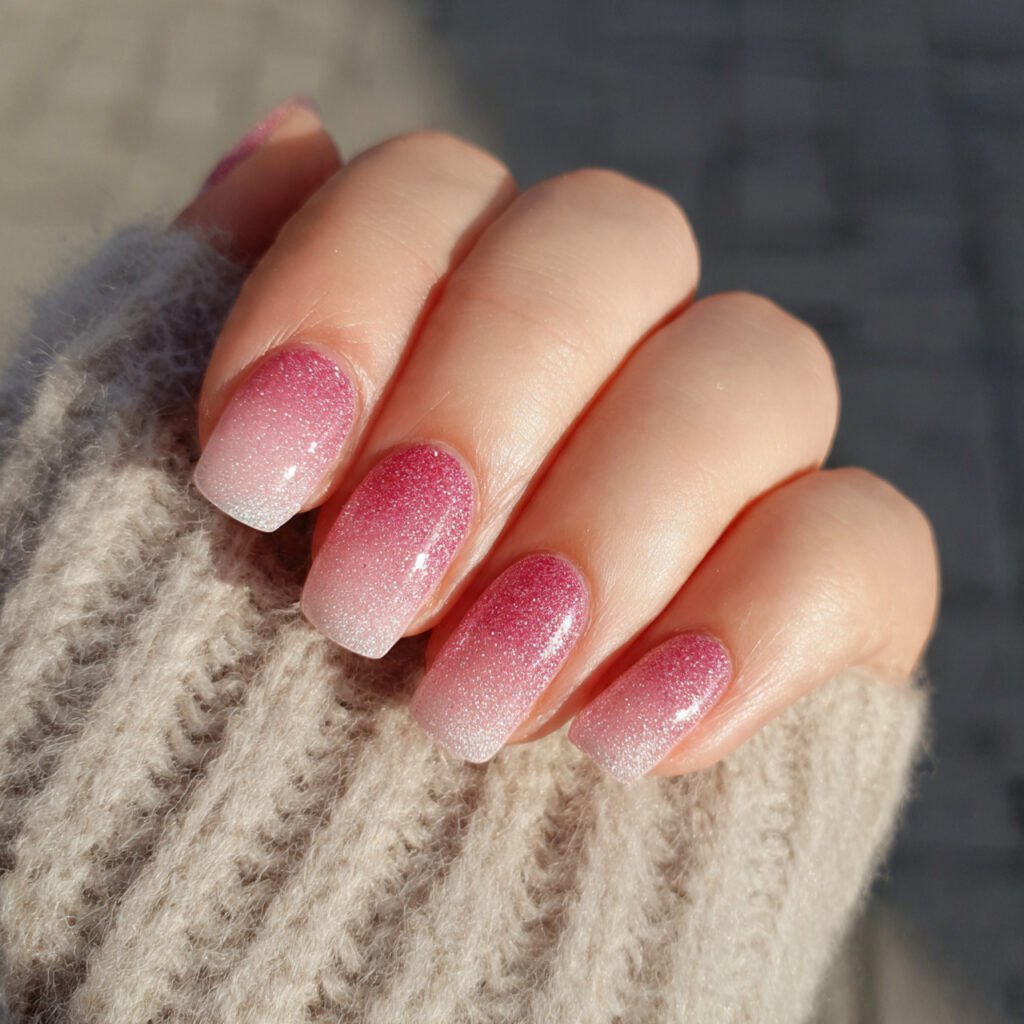 pink glitter fade frosted sparkle tips attractive