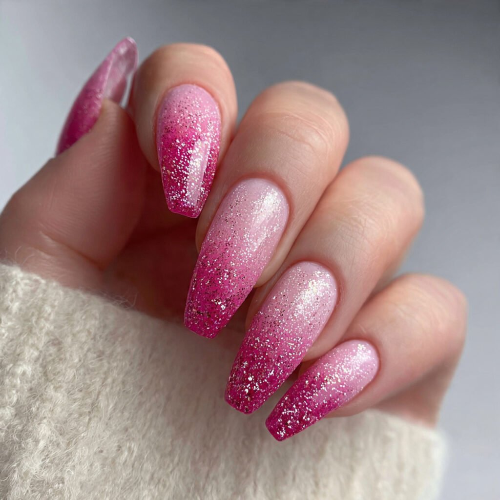 pink glitter gradients attractive nails