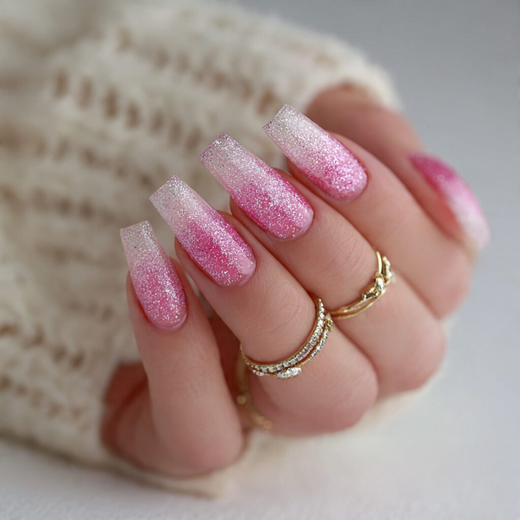 pink glitter ombre attarctive nails