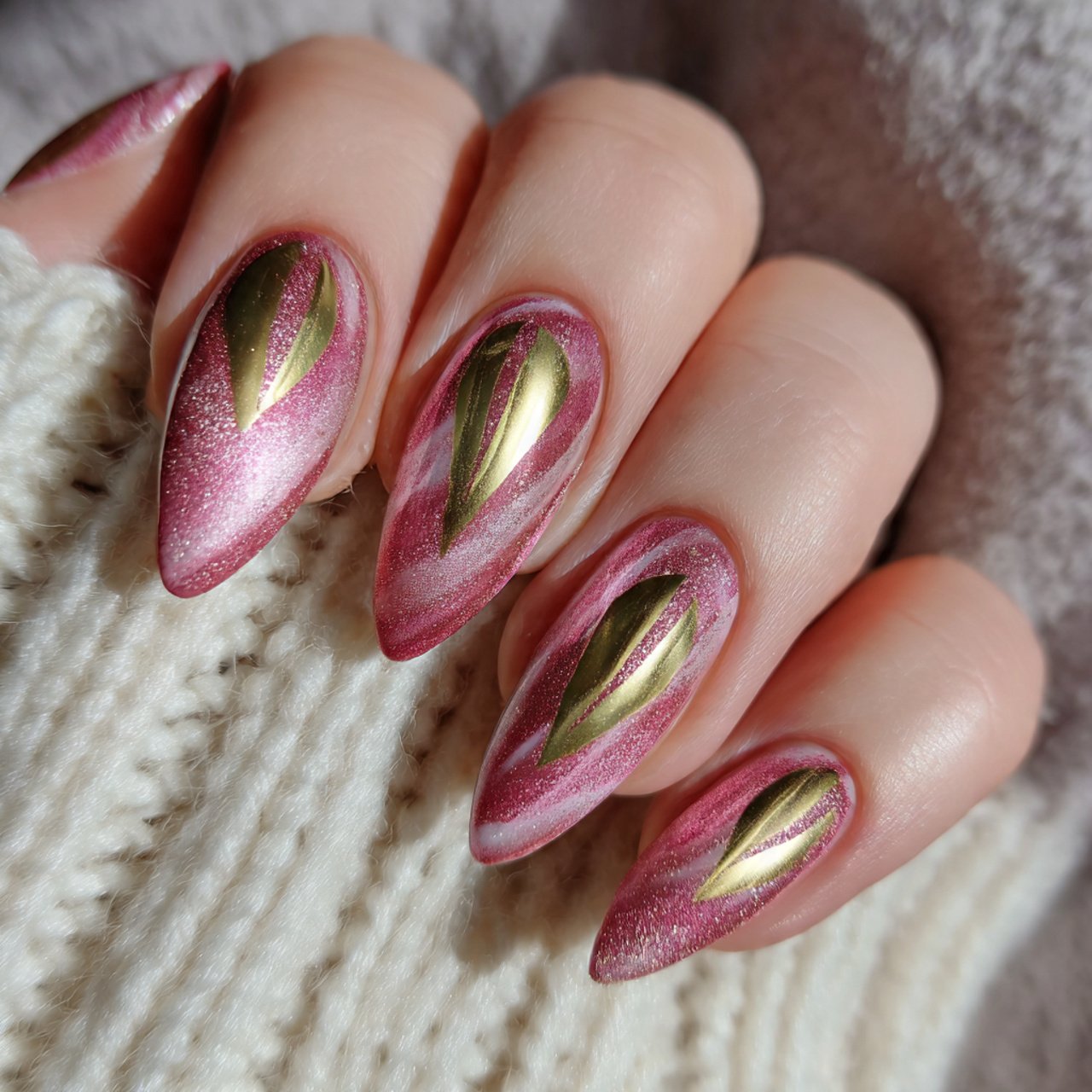 pink gold cat eye nails