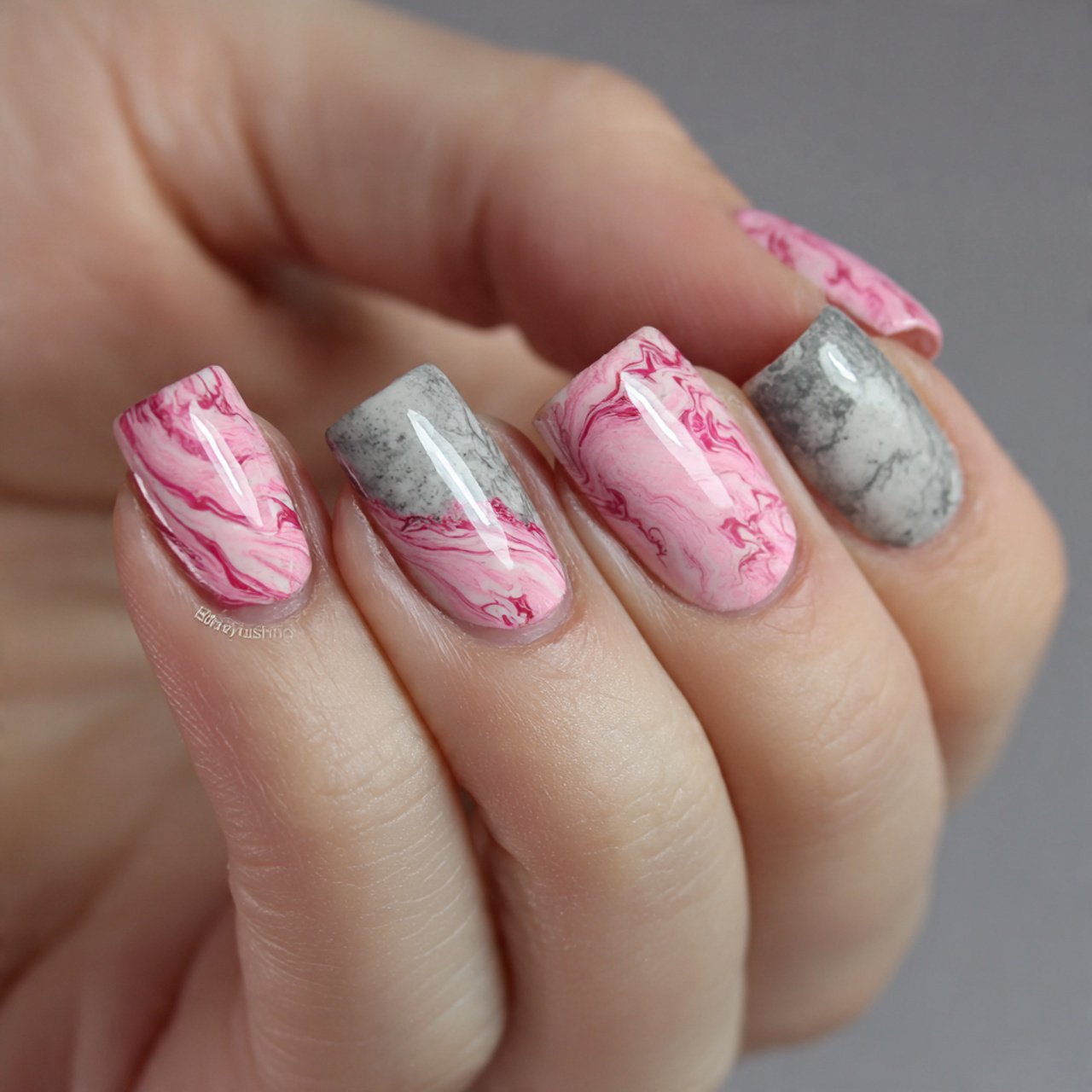 pink gray marble swirls nature look nails