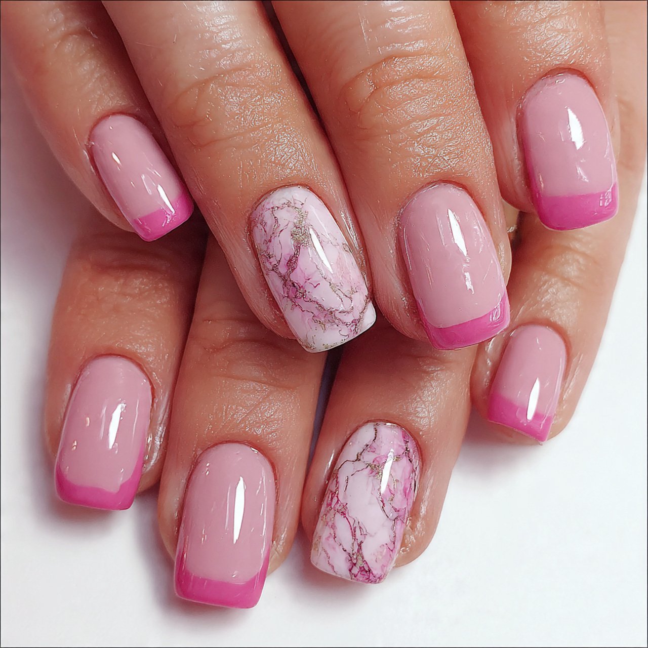 pink marble accent attractive nails