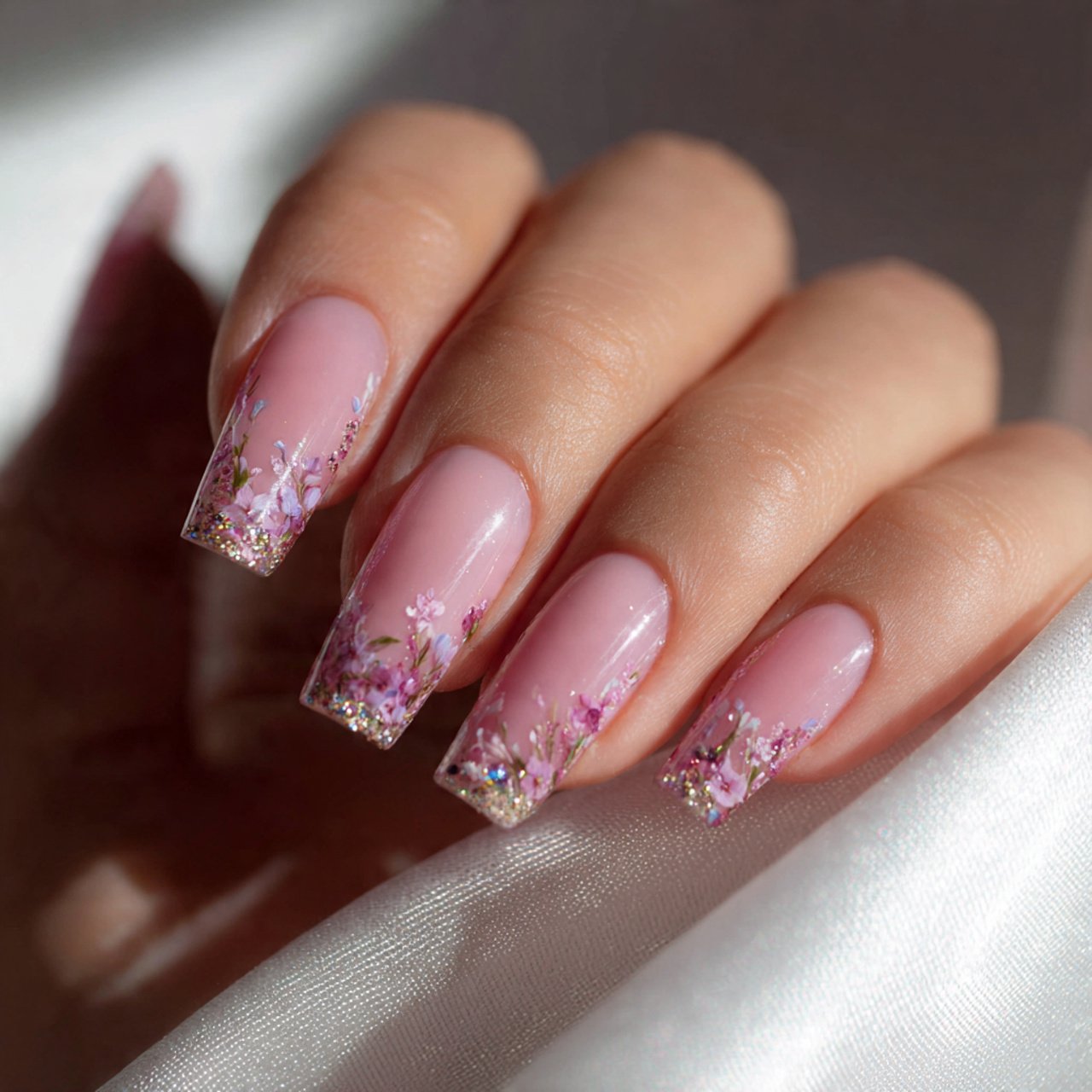 pink micro french nature looks nails