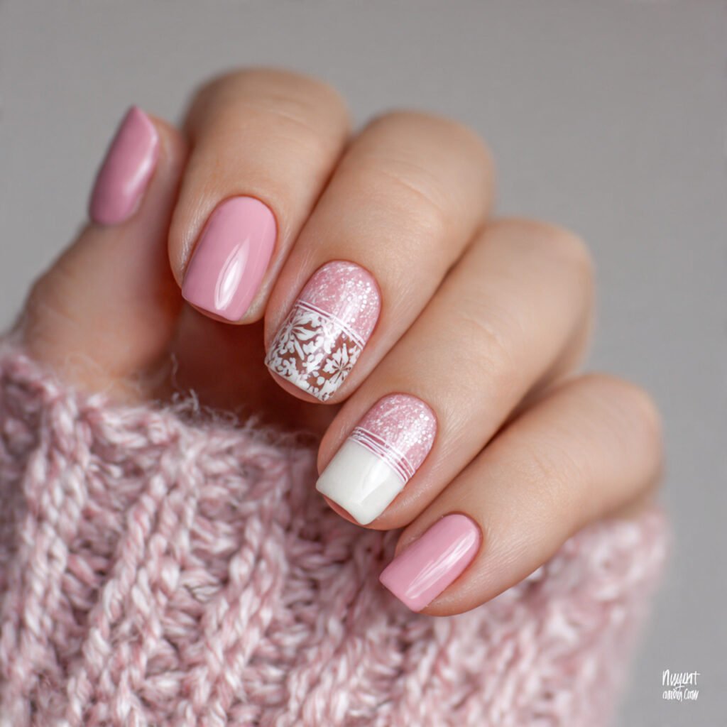 pink negative space ornaments attractive nails
