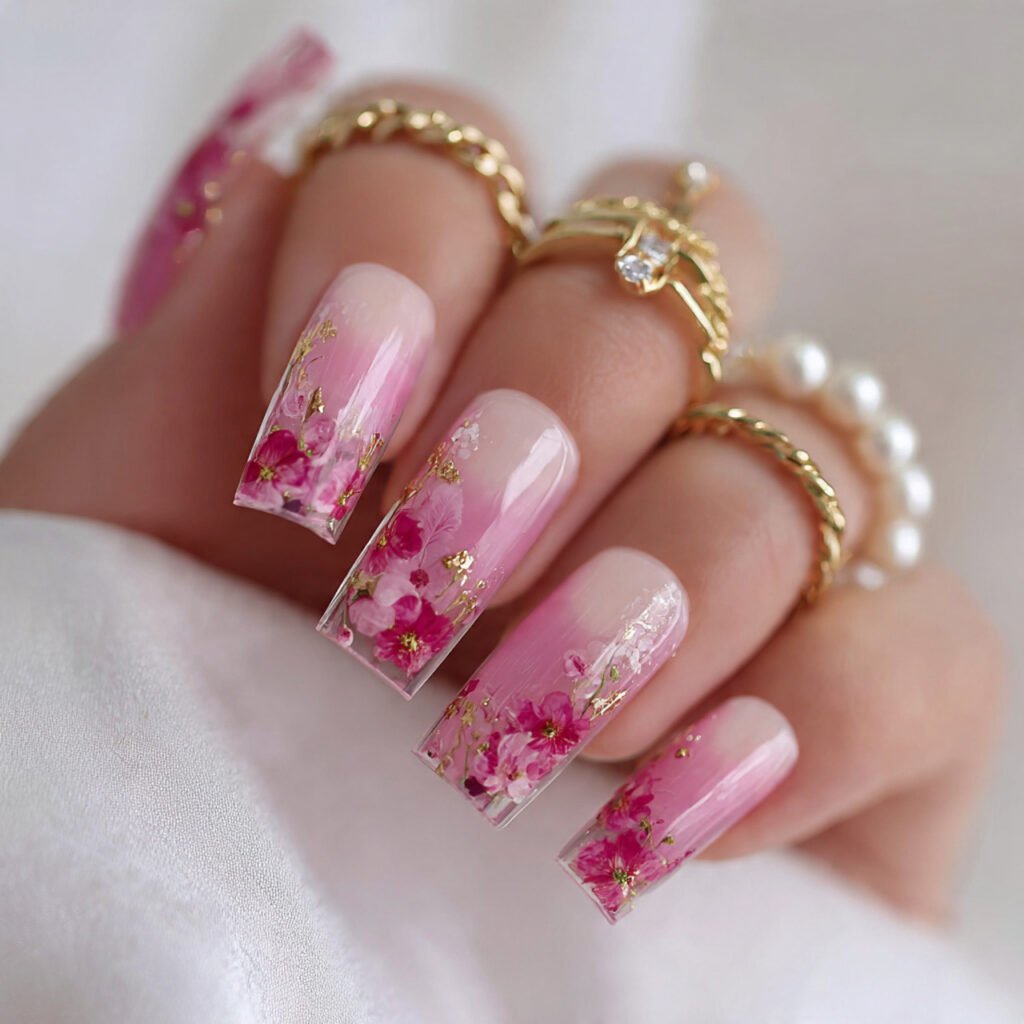 pink ombre encapsulated florals attractive nails