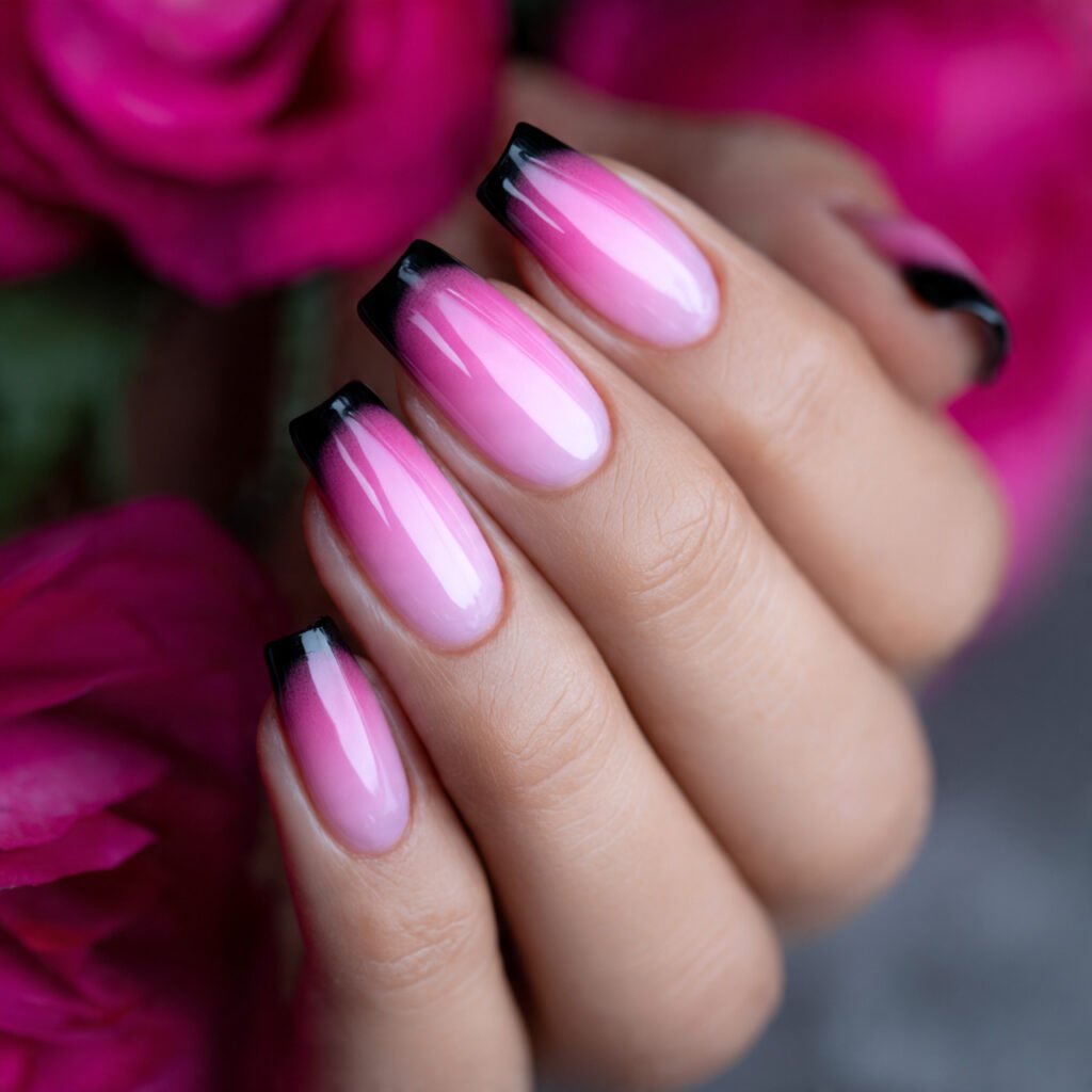pink ombre with black tips attractive nails