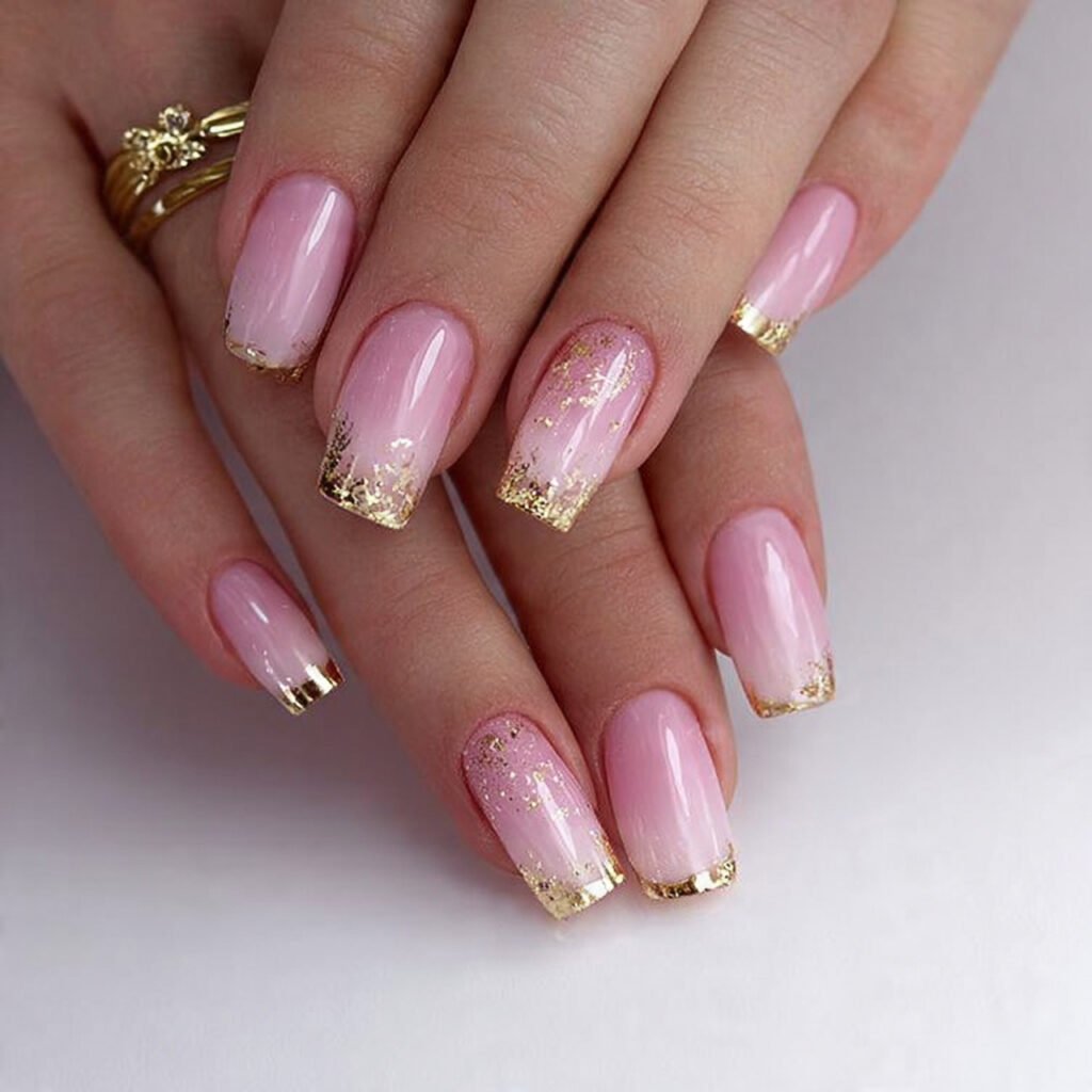 pink ombre with gold tips attractive nails