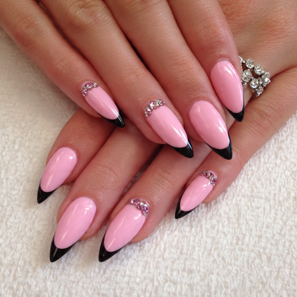 pink stiletto nails with black accents attractive